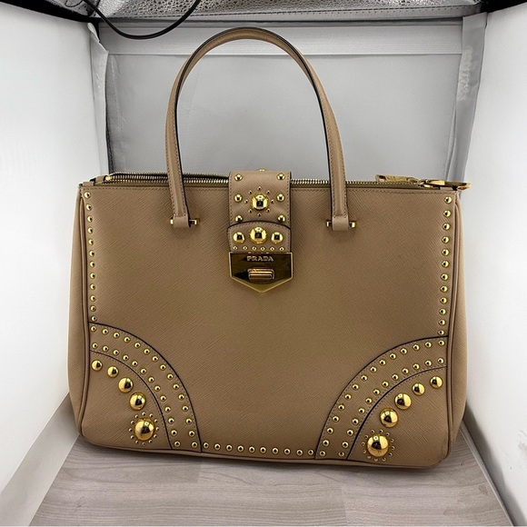 Prada Tan Gold Satchel with Elegant Hardware - Picture 1 of 11